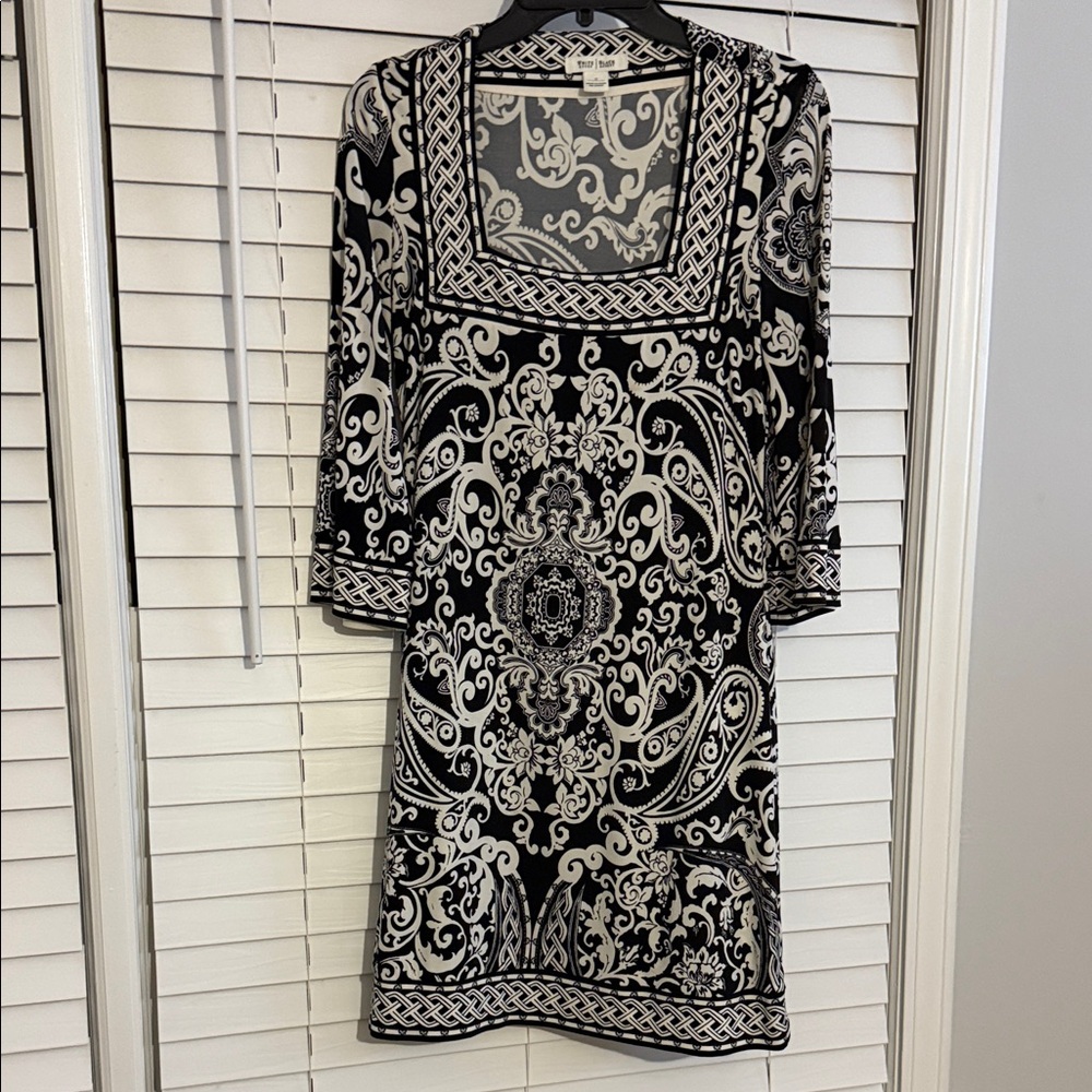 White House Black Market Elegant Black and Cream Dress